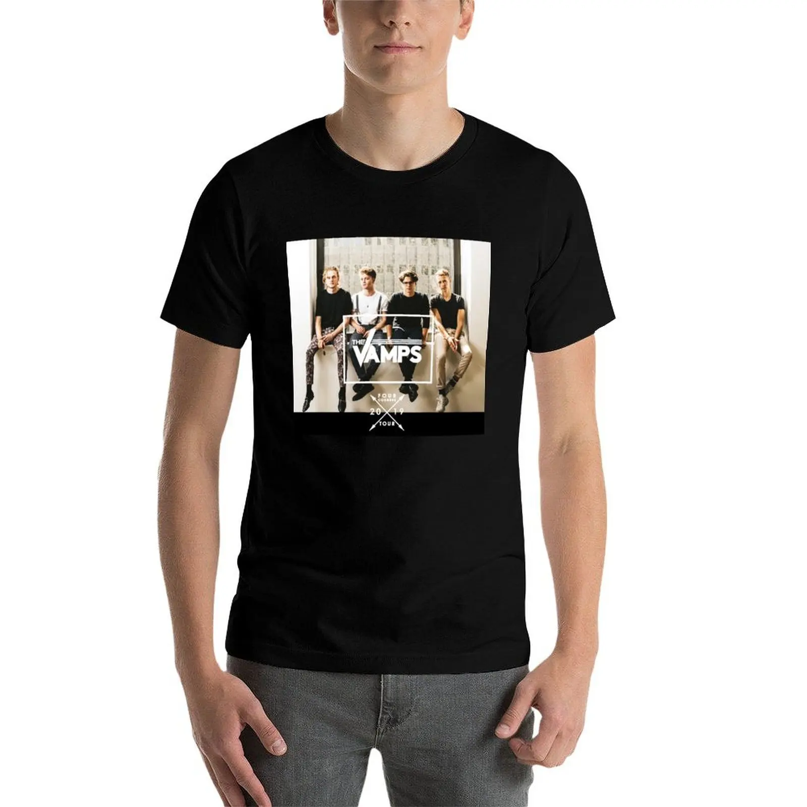 Фото Футболка The Vamps Tour 2019, хлопковая футболка, высококачественные футболки для мужчин, хлопковая футболка в упаковке №4