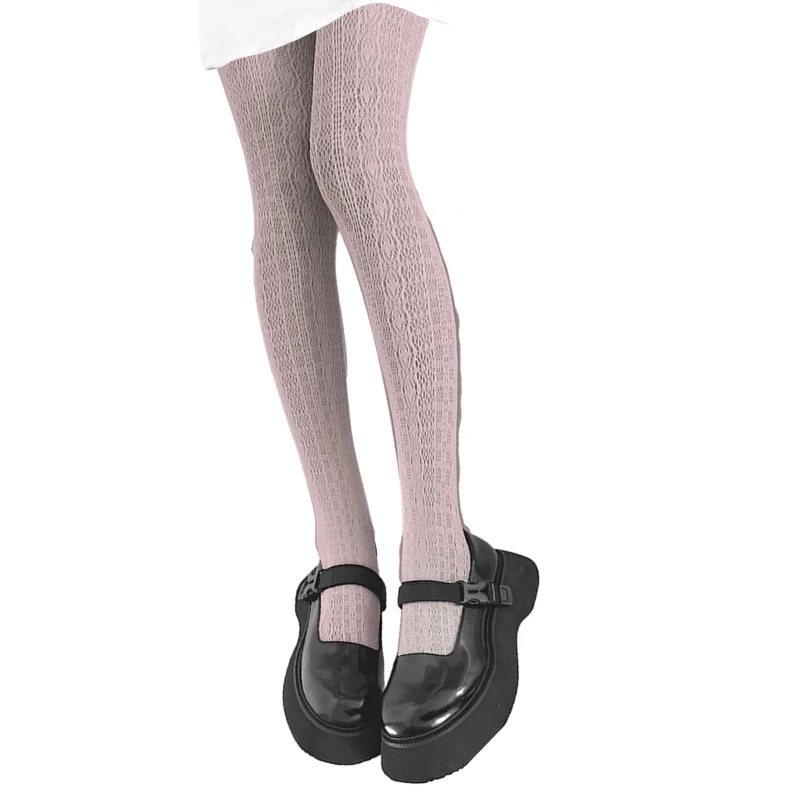 

Women Gothic Lolita Fishnet Lace Pantyhose Hollow Out Striped Colorful Tights