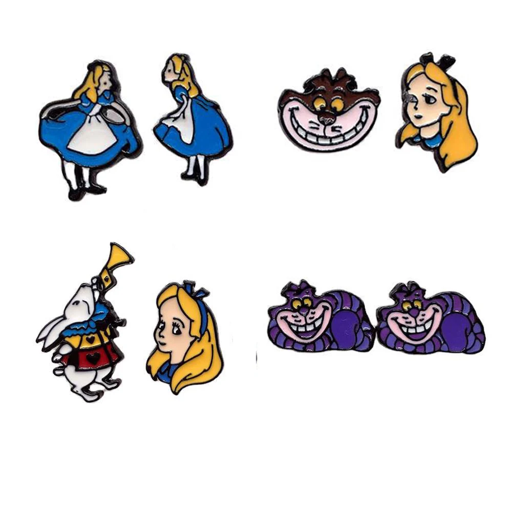 Маленькие серьги-гвоздики Harong милые фиолетовые серьги в виде Чеширского кота