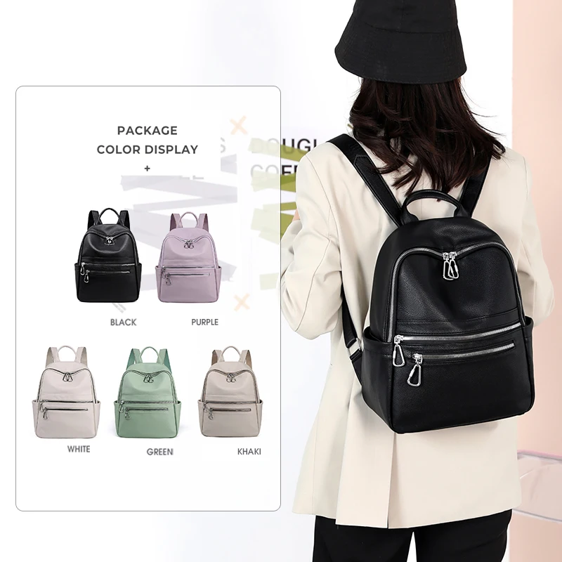 Классический женский рюкзак из искусственной кожи для повседневного использования и шопинга с множеством карманов, черного цвета, рюкзаки для женщин 2022 года моды.