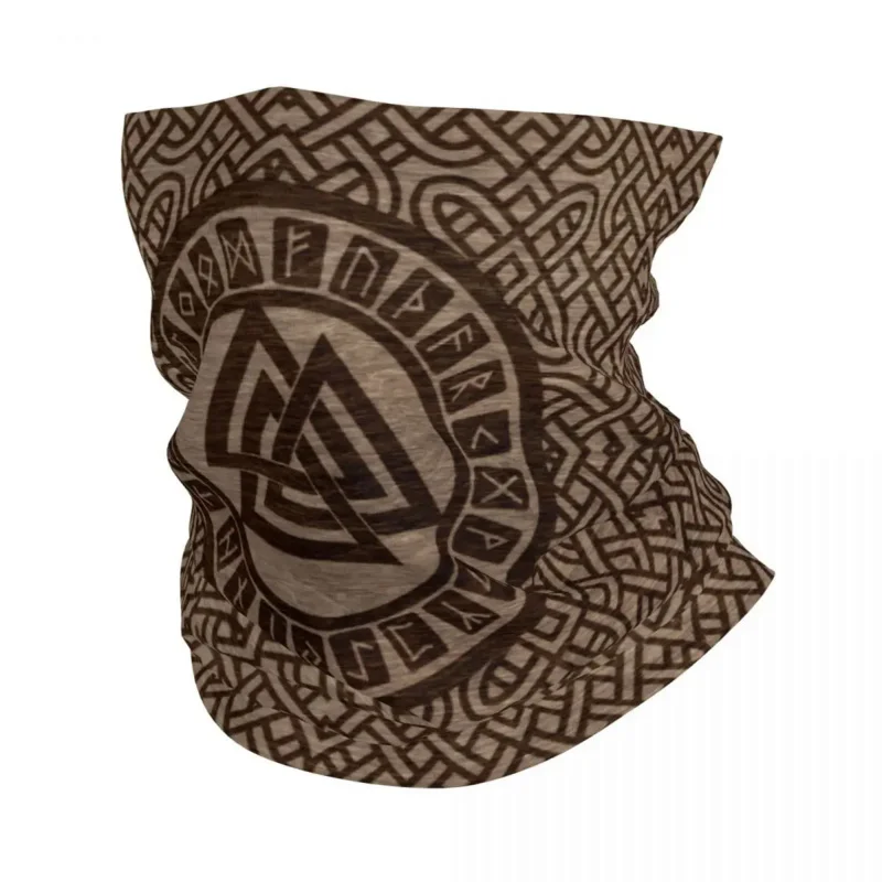 

Valknut Symbol And Runes On Wood Bandana Neck Warmer Men Women Winter Ski Tube Scarf Gaiter Norse Viking Odin Face Cover