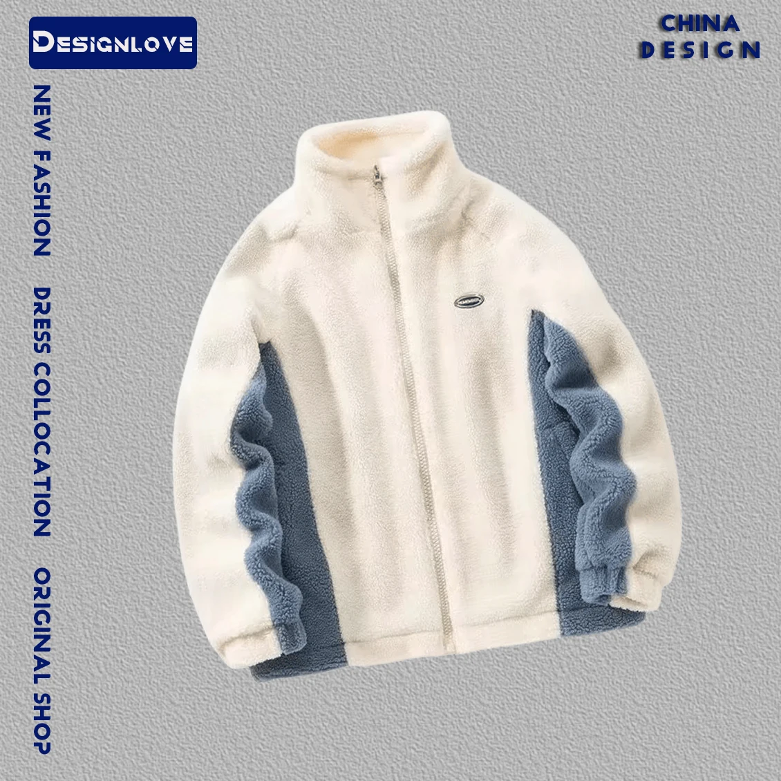 Color Matching Berber Fleece Outerwear Autumn and Winter Warm Men's Women's American vintage Outdoor Loose Patchwork Stud...