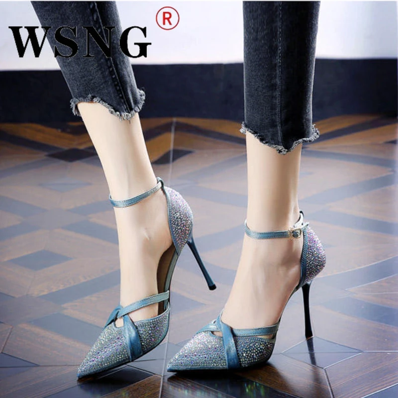 

One Word Stiletto High Heel Sandals 2022 Summer New Shallow Mouth Pointed Toe Fashion Sandals Sexy Hollow Thin Strap Sandals