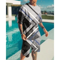 summer striped print mens suit 2 piece set of casual sportswear fashion t shirt shorts streetwea tracksuit set men