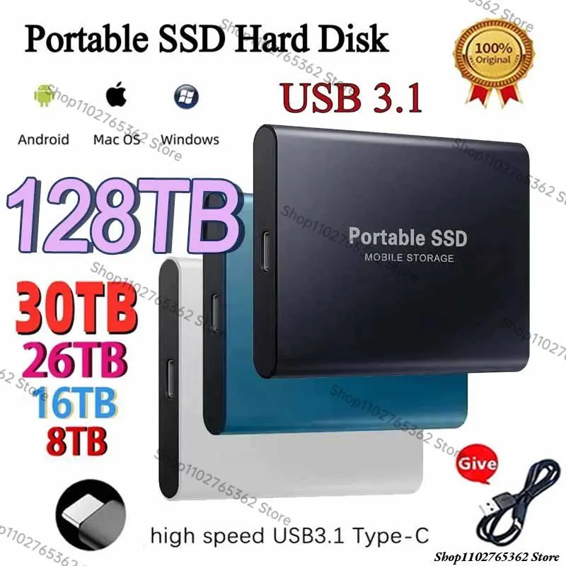 2023 Mini Portable SSD Type-C/USB3.1 External Mobile Solid State Drive High Speed 4TB 8TB 16TB Hard Drive Laptop Hard Drive