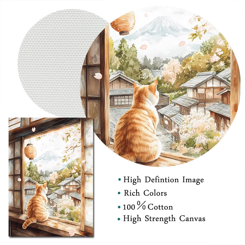 Фото Японский Черный Кот Купающая Луна Lucky Cat Мультяшная Иллюстрация Ретро Плакат Холст Картины Настенные Художественные Фотографии Домашний Декор Подарки №5