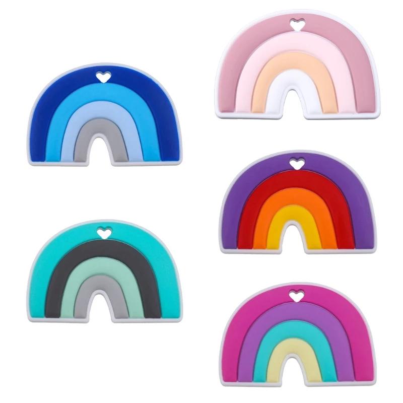 

Baby Rainbow Teether Silicone Beads Molar Toys Infant Teeth Nursing Soother Shower Gifts