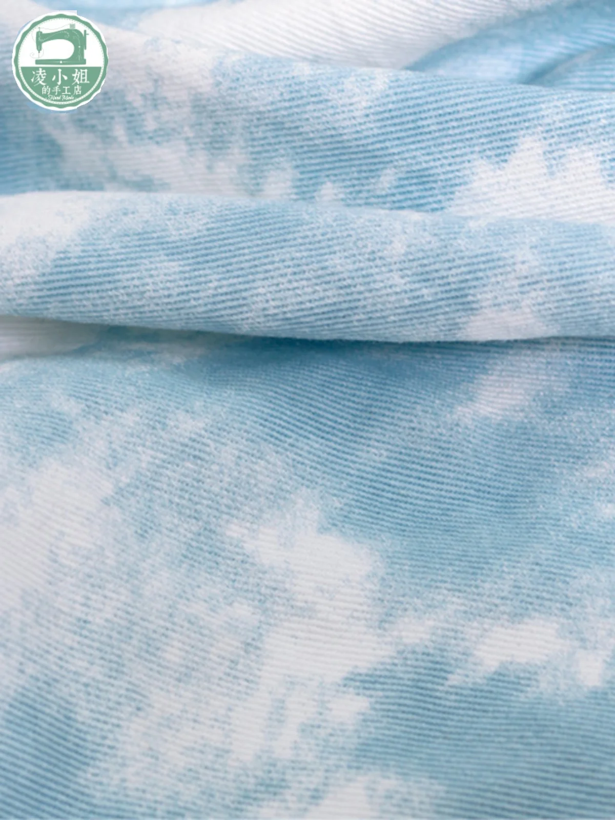 Handmade DIY Clothes Bag Fabric Pure Cotton Blue Sky and White Clouds Tie-dye Print Washed Denim