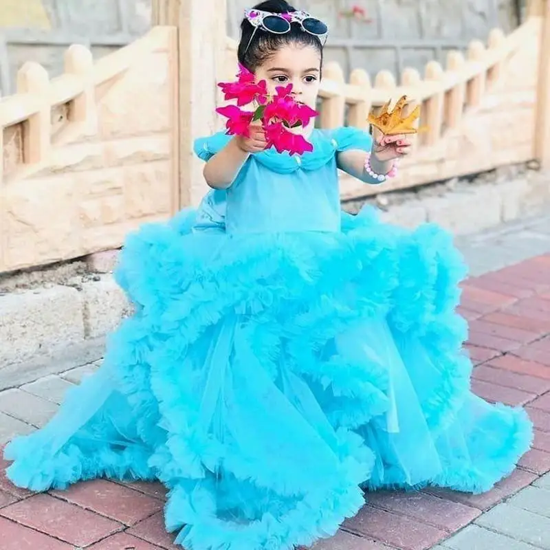 

Tiered Ruffles Flower Girls Dresses For Wedding Puffy Toddler Girls Kids Birthday Gown First Holy Communion Wears Princess Gown