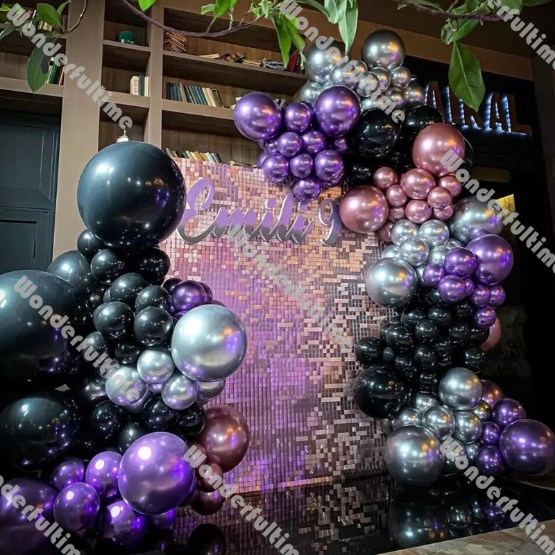 163pcs palloncini in lattice argento nero Kit arco ghirlanda decorazione festa di compleanno viola rosa caldo Globos matrimonio Baby Shower Decor