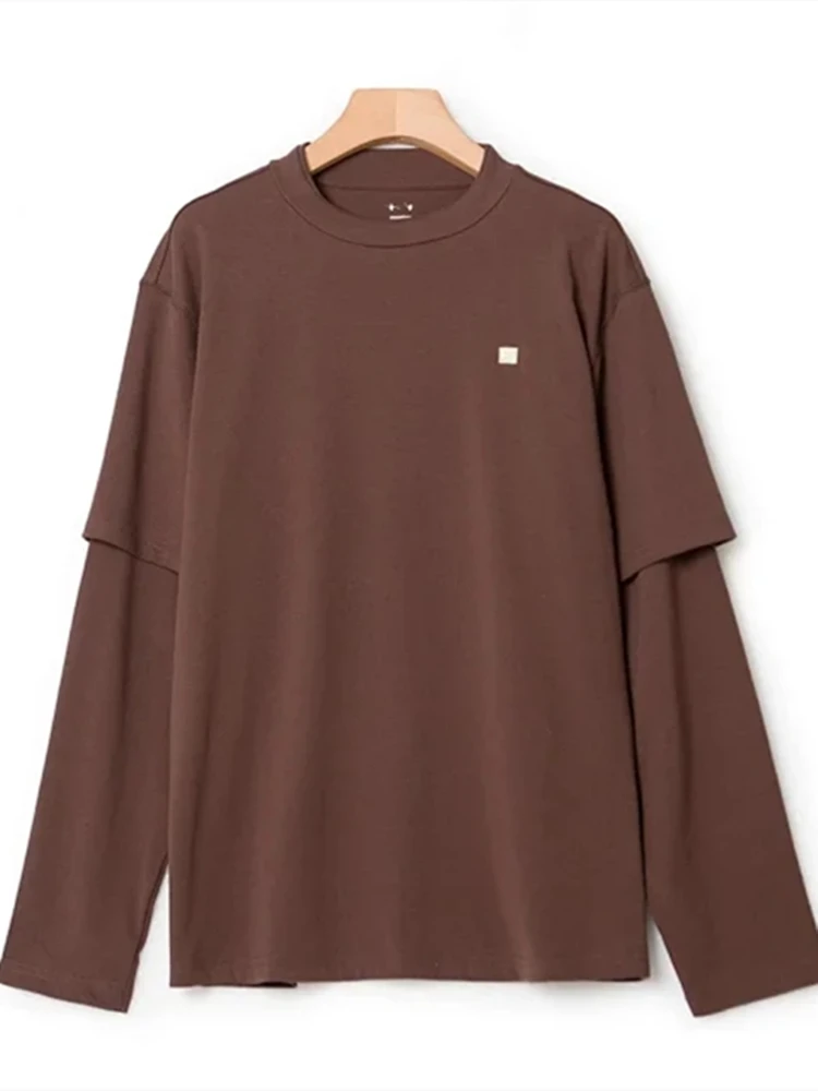 

Женская футболка с вышивкой и логотипом, свободная футболка из двух частей с длинным рукавом и круглым вырезом, весна 2023