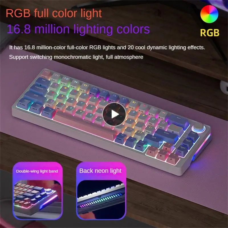 

Full Color Rgb Rgb Lamp Effect Mechanical Keyboard Flank With Light bluetooth-compatible Keyboard Multi-function Knob The 68 Key