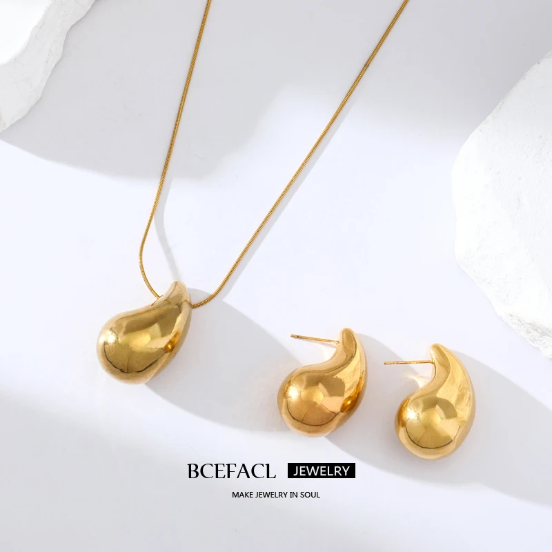 BCEFACL 316L Глянцевая подвеска в виде капли воды из нержавеющей стали ожерелье серьги