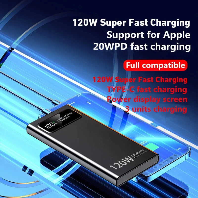 Супер быстрая зарядка аккумулятора Xiaomi 120 Вт 200000 Портативная внешняя батарея