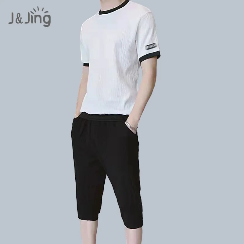 

Men Clothing Summer Short-sleeved Ice Silk T-shirt Men's Leisure Sports Suit New Korean Fashion Loose Clothes