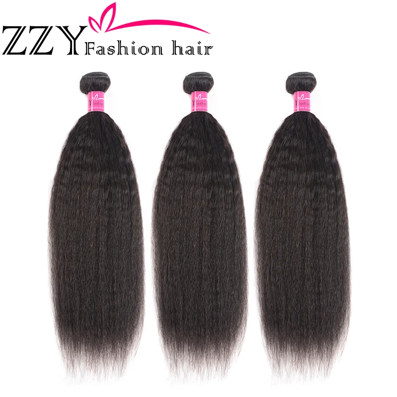 ZZY Fashion Malaysian Yaki Straight Hair 3 Bundles Human Hair Bundles Weave Extensions non-remy Hair Natural Color 10-28 Inch
