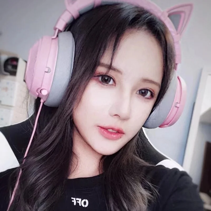 Новинка Kraken Pro V2 кристально-розовые Игровые наушники для девушек с кошачьими