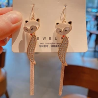 cute fox dangle earrings rhinestones tassel korean fashion earrings 2022 hook pendant jewelry for women