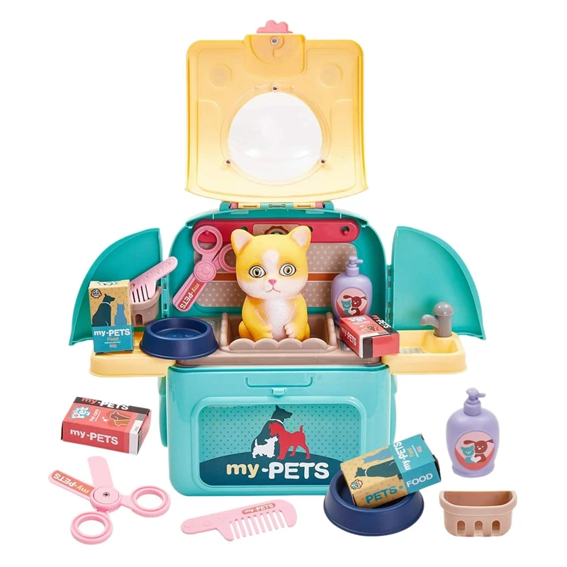 

Vet Toys For Kids Pet Care Role Play Set Cat Carrier Educational Grooming Feeding Toys With Backpack Gift