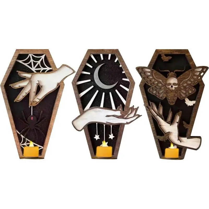 

Wall Candle Holder Spooky Halloween Wall Mounted Wooden Candlestick For Wedding Parties Living Rooms And Home Decorations