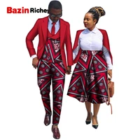 sets couples matching african clothes men vest tie coat pant and women top skirt office male and female worker dress wyq672