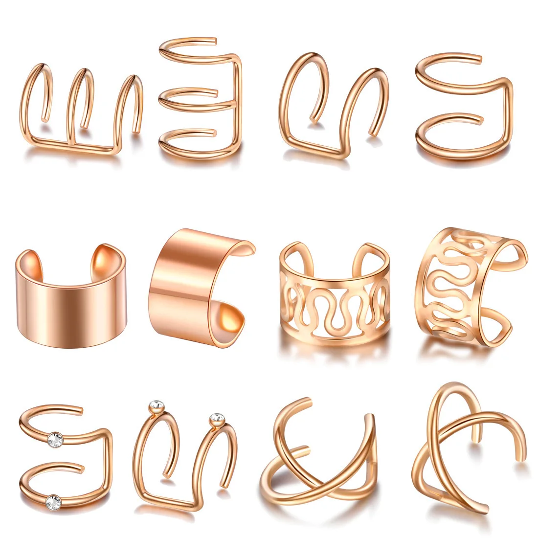 

Earbone Clip Set New Fashion Metal Pierced Earring Personalized Clip Earrings 12pcs/set
