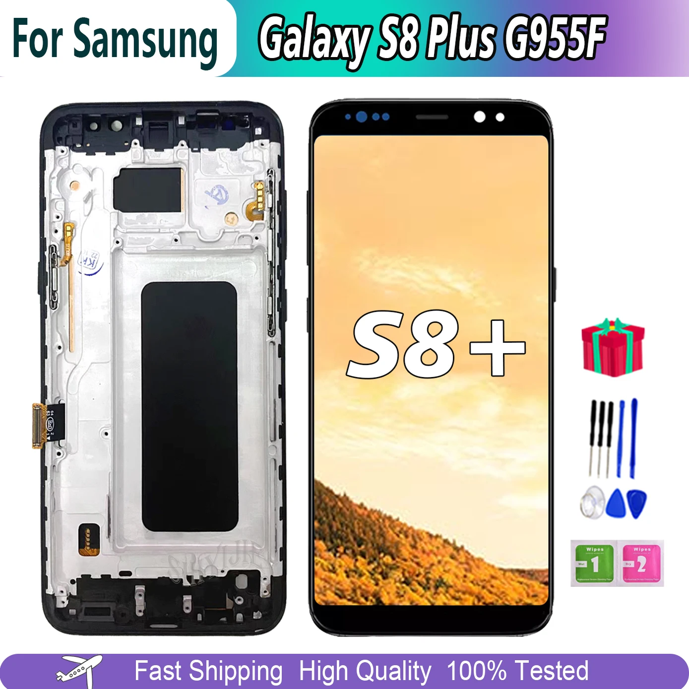 100% Tested AAA+ Quality TFT For SAMSUNG Galaxy S8 plus G955 G955F LCD Display Touch Screen Digitizer Assembly With Black Frame