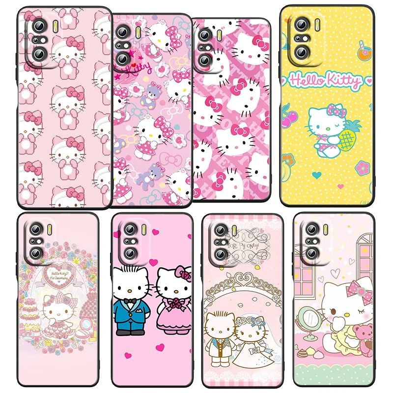 

HelloKitty Cartoon Girl For Xiaomi Redmi K50 K40 Gaming K30 K20 Pro 5G 10X 9T 9C 9A TPU Soft Black Phone Case Fundas Coque Cover