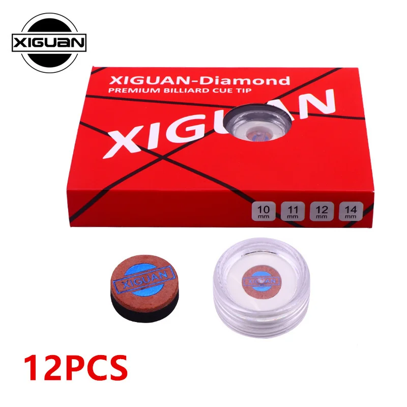 12PCS Billiards Snooker Cue Tips M Hardness 10/11/12/14mm XG Diamond Premium Quality