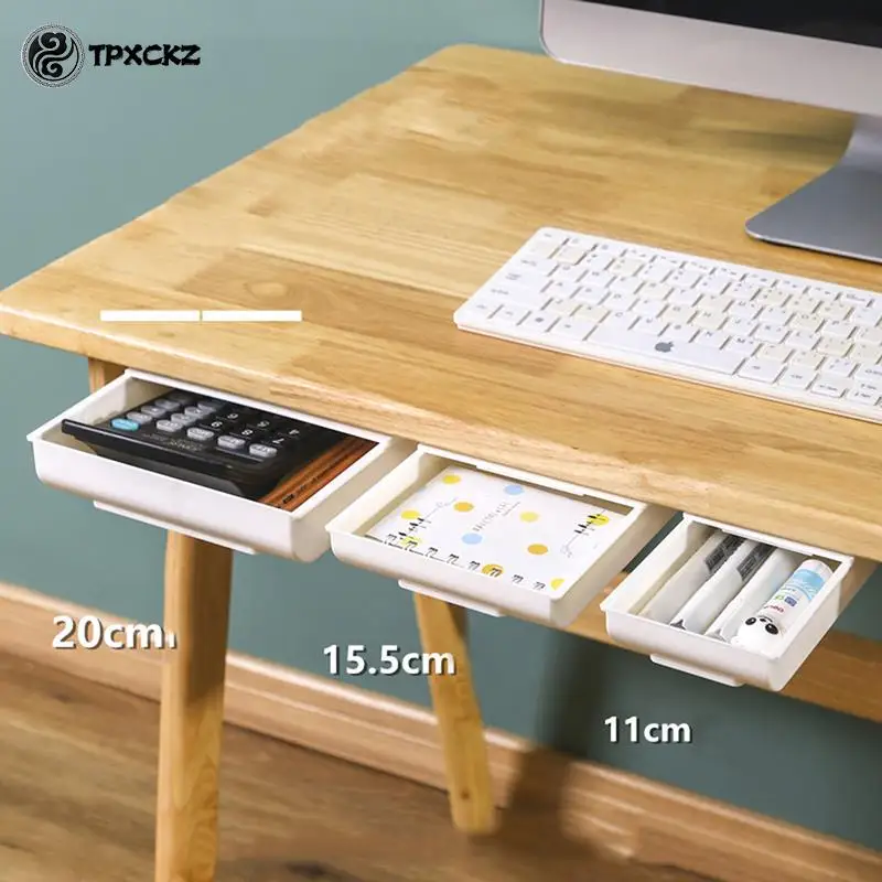 

Self Stick Pencil Tray Under Desk Drawer Storage Box Hidden Stationery Organizer