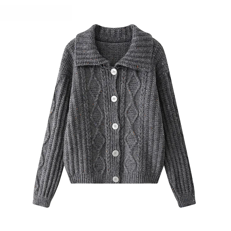 Женский флисовый вязаный кардиган мягкий однобортный свободный винтажный