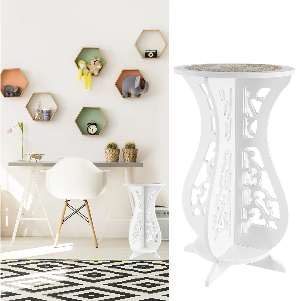 

Simple Balcony Rack Wood Plastic Board Flower Stand Wooden Flower Rack Holder