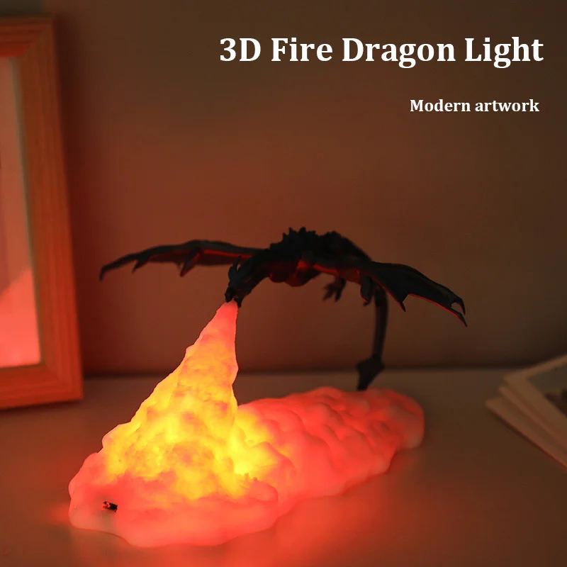 3D Printing Festival Fire Dragon Ice Dragon Decorative Lamp Led Home Desktop Charging Lamp Decoration Night Lamp Atmosphere Lamp