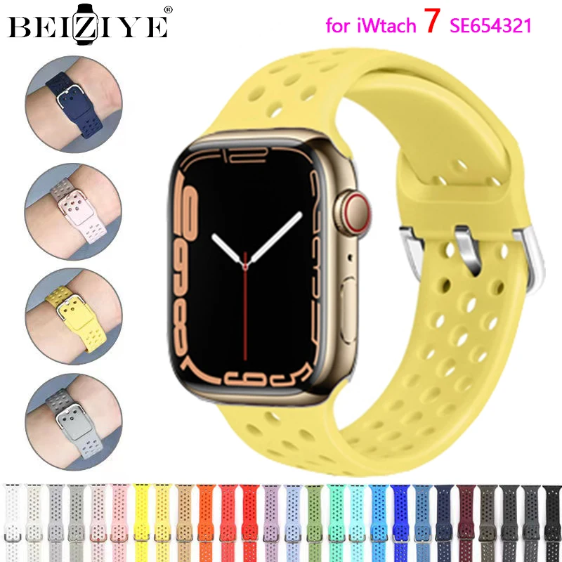

Beiziye Sport band for Apple Watch 7 6 SE 5 4 3 2 1 strap for iWatch Silicone band soft breathable replacement 40 41 44 45mm