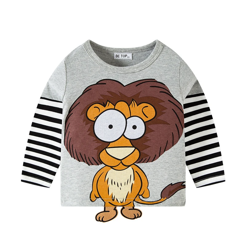 Spring Autumn Quality Kids Pullover Long Sleeves Animal Pattern T-Shirts 100% Cotton Children Tees