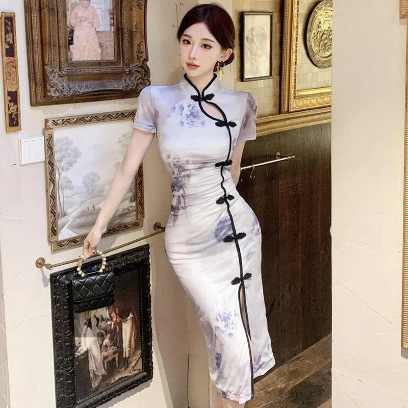Women's Mid-Length Short Sleeve Improved Version Dress Young Sle Chinese Summer New