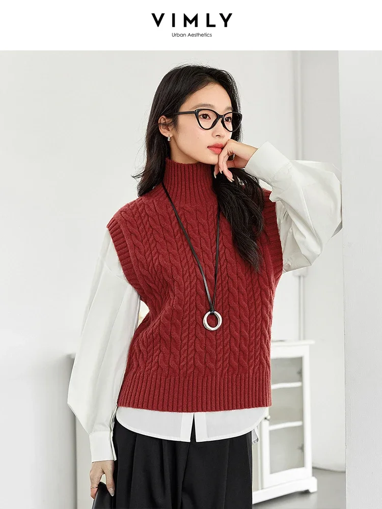 VIMLY женский простой винтажный свитер с витой текстурой жилет зимний укороченный
