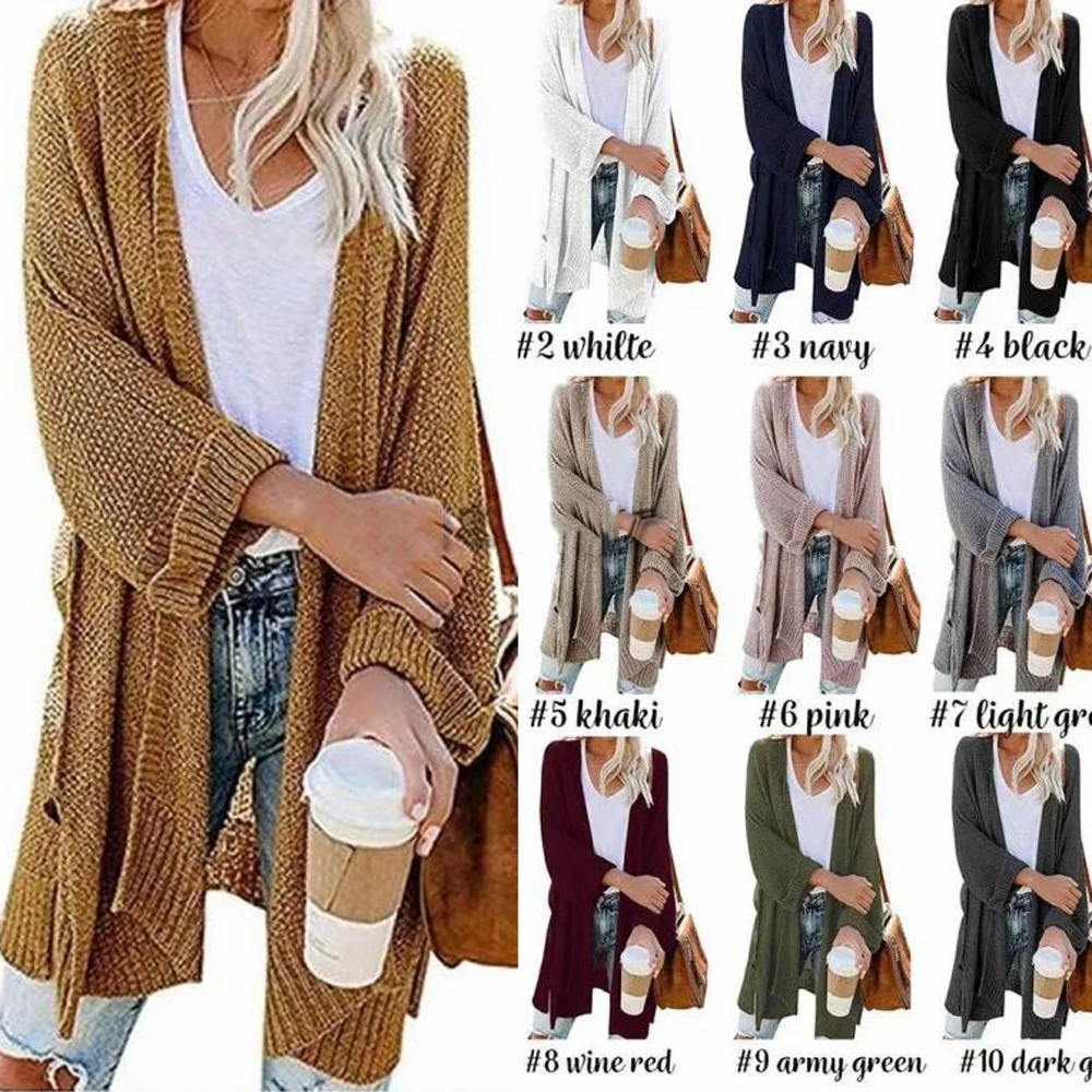 

2022 Autumn/Winter Women's Outerwear Medium Long Solid Color Cardigan Outerwear
