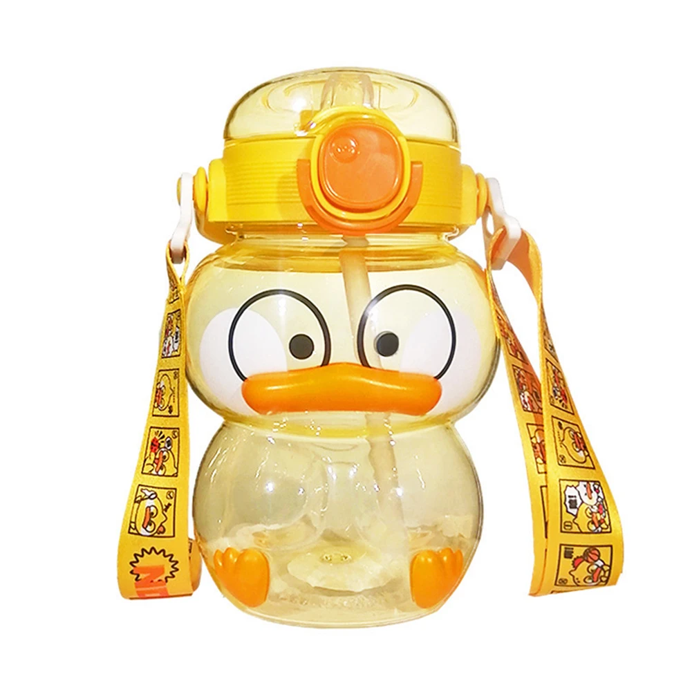 

1200ml Cute Drinking Bottle Straw Cup Creative Duck Shaped Water Bottles Drinkware for Children with Shoulder Strap