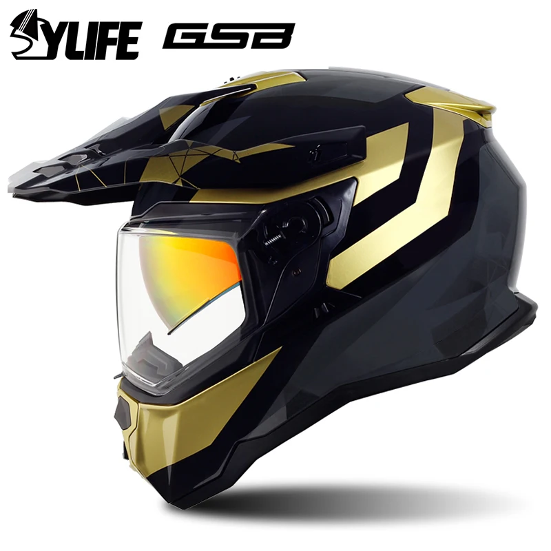 

Мотоциклетный шлем на все лицо, двойная линза, модный Индивидуальный мужской шлем для езды по бездорожью