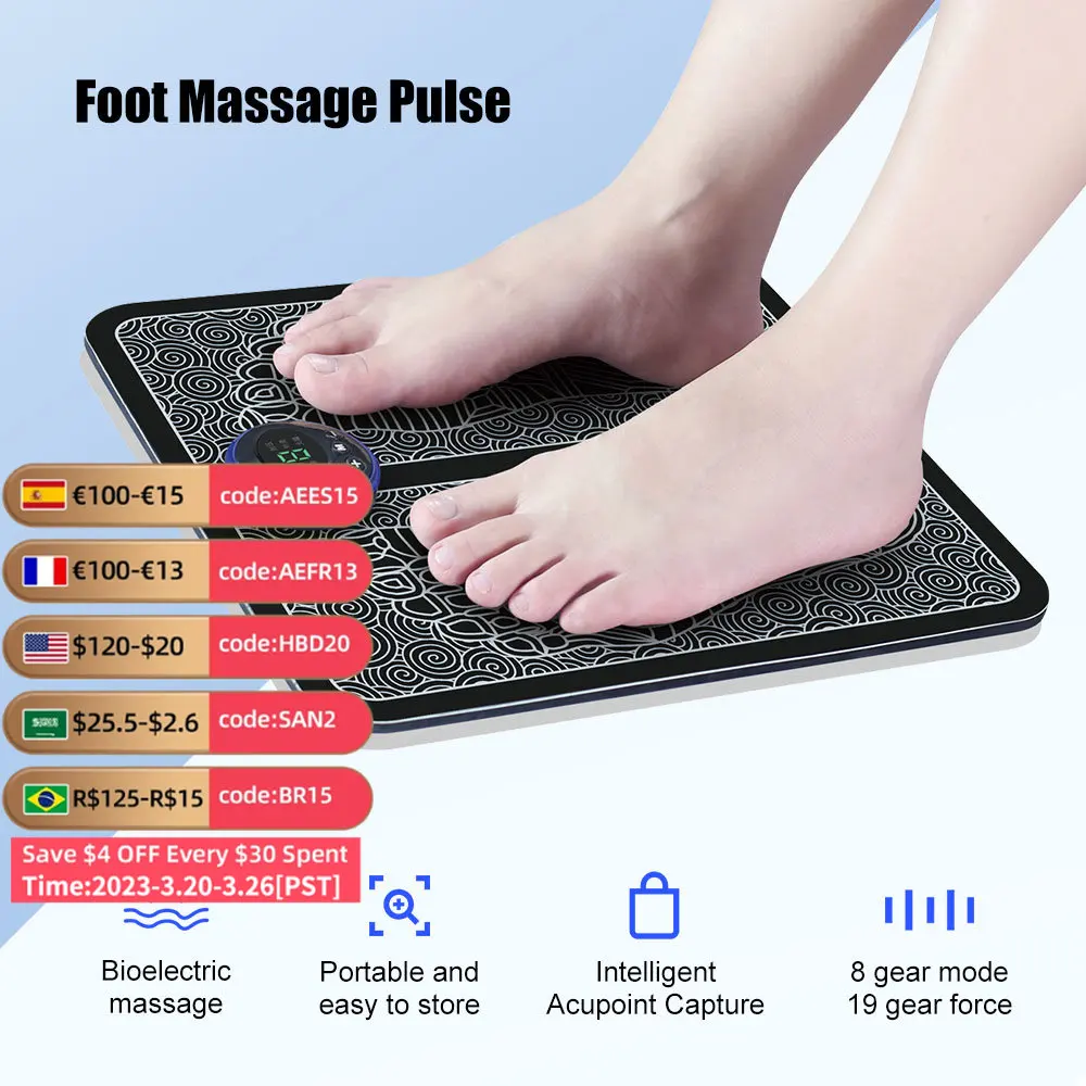 

TENS Foot Pads EMS Electric Foot Massager Pad Muscle Stimulator Mat TENS Pulse Acupuncture Physiotherapy Blood Circulation