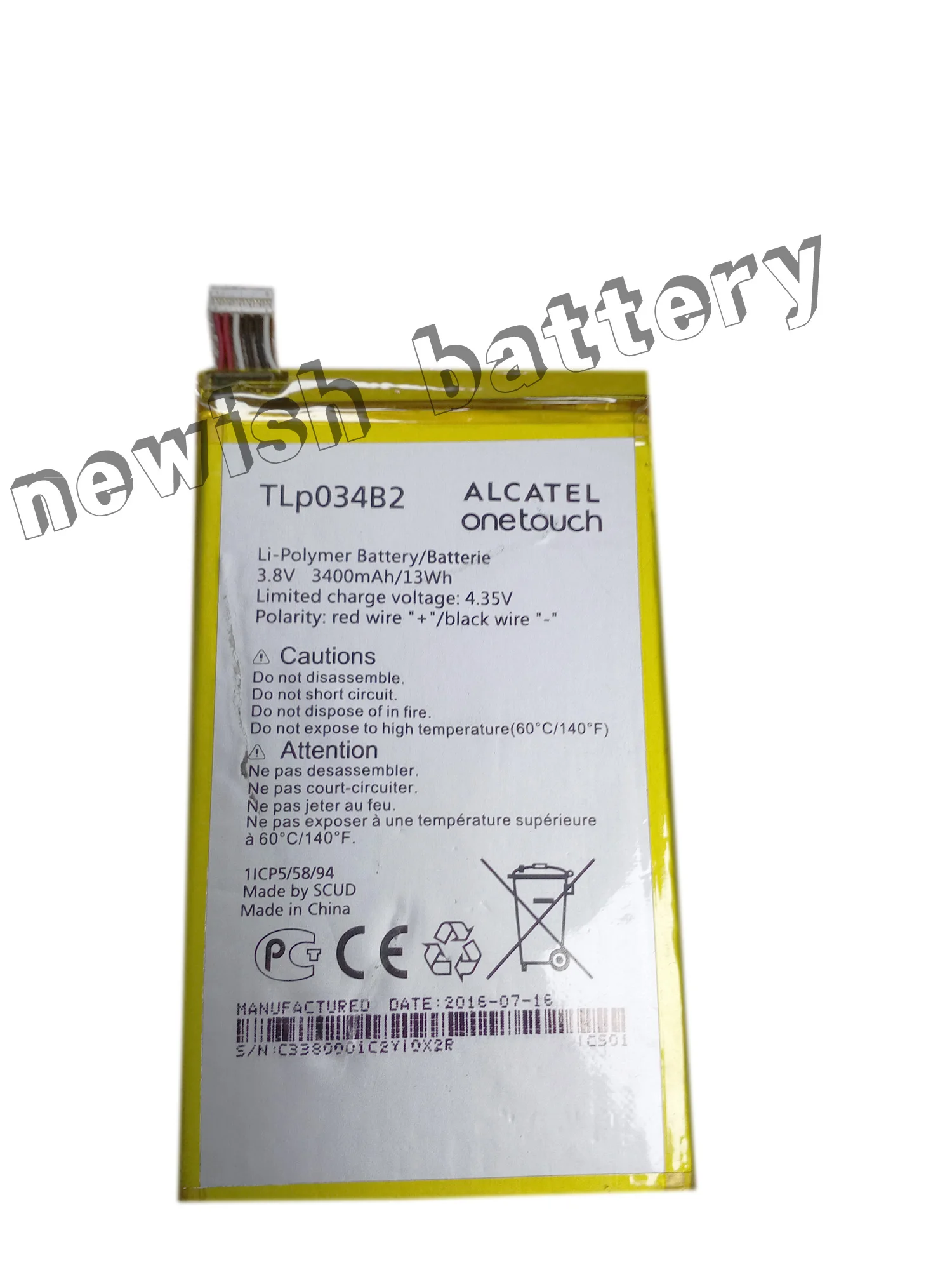 

For Tlp034b2 Battery Alcatel TCL Y910 Y910t Hero N3 3400MAh