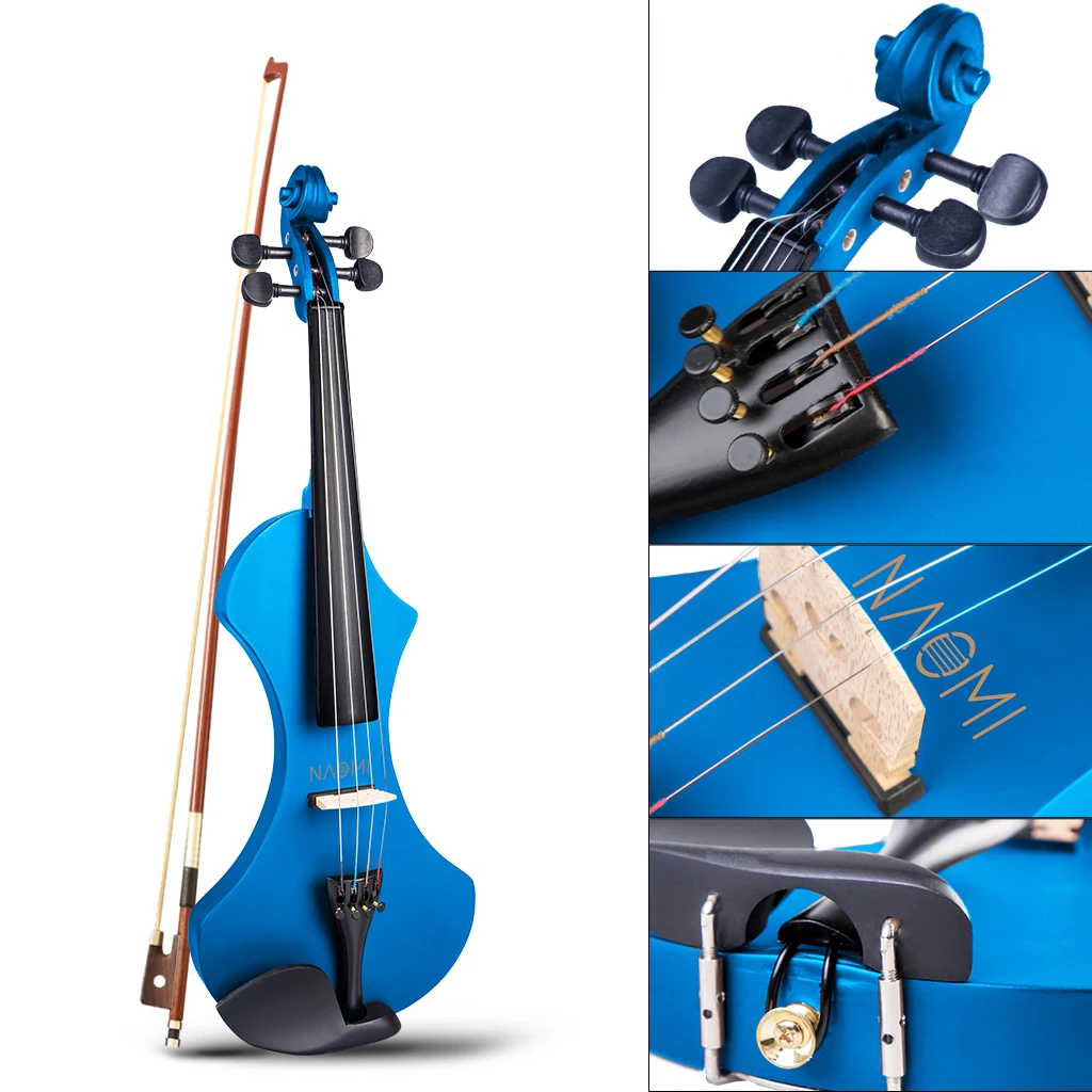 4/4 Silent Electric Wood Violin Set-V1BL With Brazilwood Bow+Rosin+Bridge+Tuner+Violin Strings+Protect Bag+Carrying Case enlarge