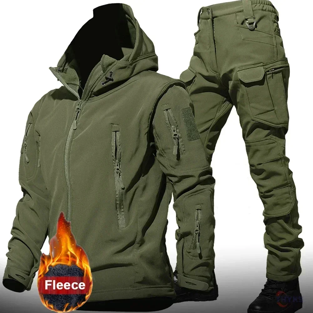 Фото 6XL TAD Тактический мужской охотничий походный костюм для рыбалки, камуфляжный костюм из кожи акулы, охотничья водонепроницаемая куртка с капюшоном + брюки №3