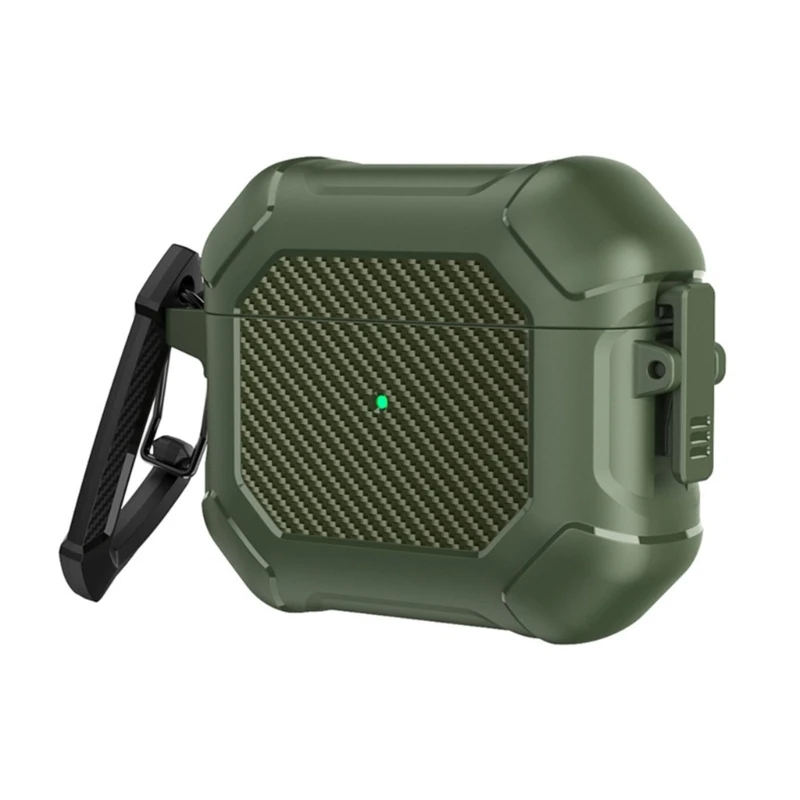 

Carbon Fiber Secure Lock Clip Full Body Shockproof Hard Protective Cover with Keychain for Airpods-Pro 2