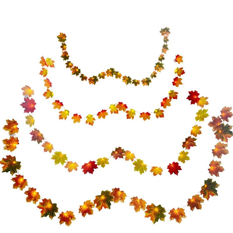 

Светодиодная гирлянда с кленовыми листьями, уличное украшение для вечевечерние НКИ на День Благодарения, имитация кленового листа, праздничное украшение