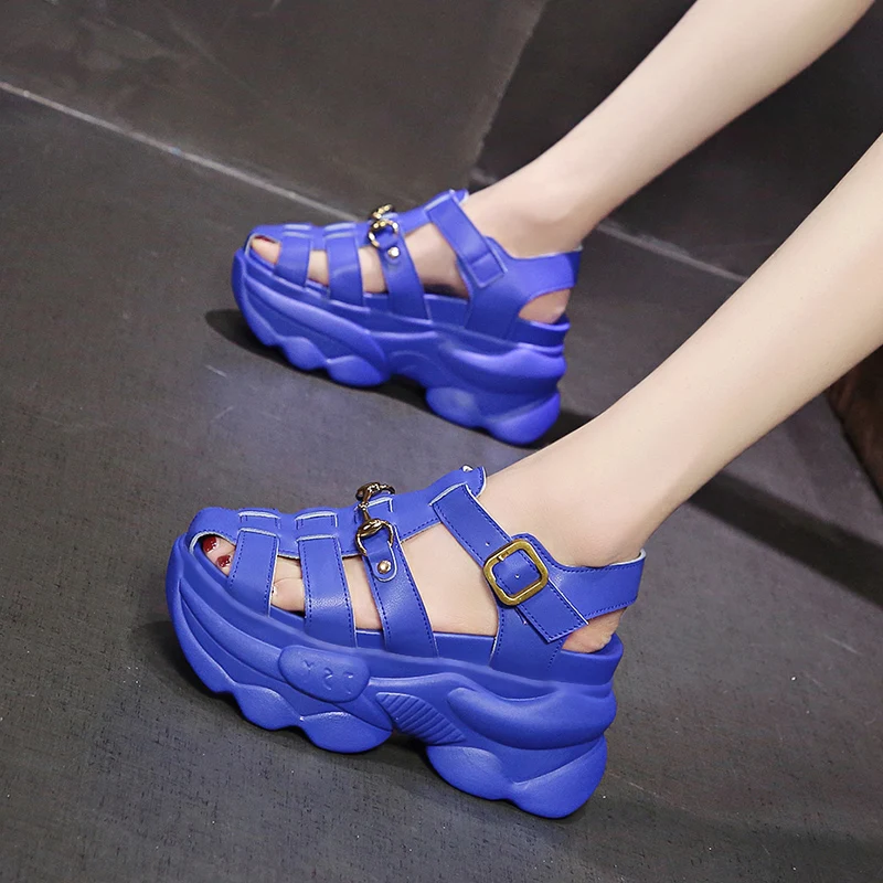 

Thick Bottom Toe Cap Sandals Women's Summer 2022 New Fashion Platform Roman Shoes Woven Height Increasing Insole Hollow Shoes