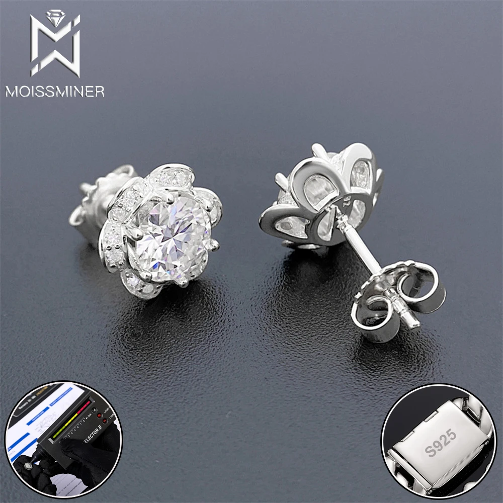Flowers Moissanite Diamond Earrings For Women S925 Silver Ear Studs Men High-End Jewelry Pass Tester Free Shipping