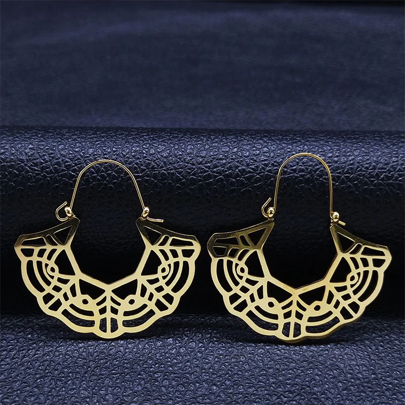 

Vintage Flower Tree Lotus Hoop Earrings for Women Stainless Steel Ethnic Earring Coquette Gifts Jewelry aros mujer E9359S01