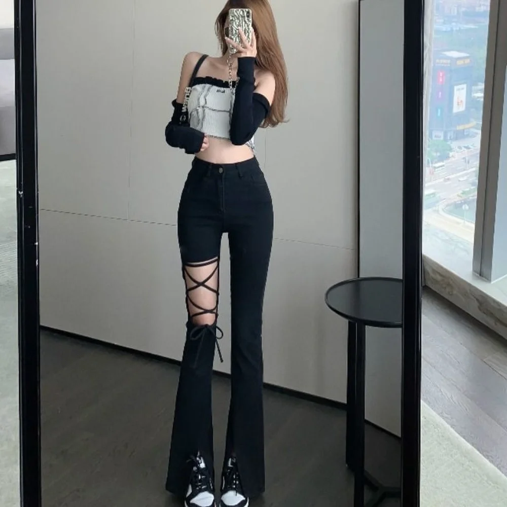 

Flared Pants for Women Leggings Skinny Ripped Sexy Vintage Denim Women's Summer Trousers Bell Bottom Jeans Woman Black Trend Hot